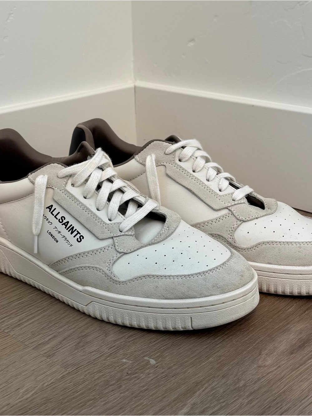 All Saints Men's White & Light Gray Suede-Trim Sneakers